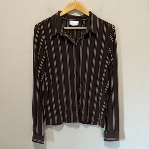 Worthington Brown Striped Long Sleeve Button Down Shirt